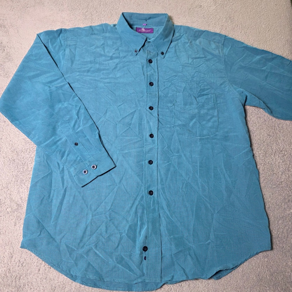 Method Mens Large Button Down Shirt Blue Grid Pattern Long Sleeve Pocket